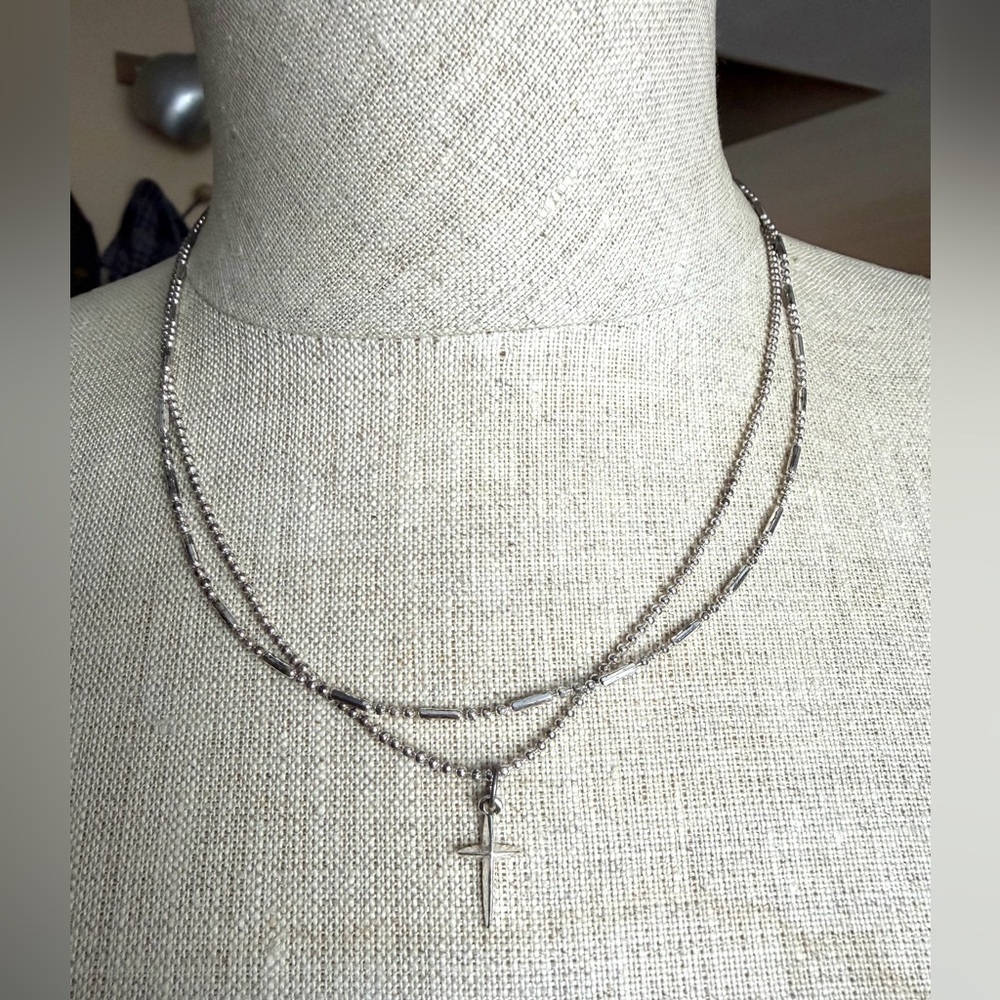 PREMIER DESIGNS "Shine" Silver Double Strand Cross Necklace